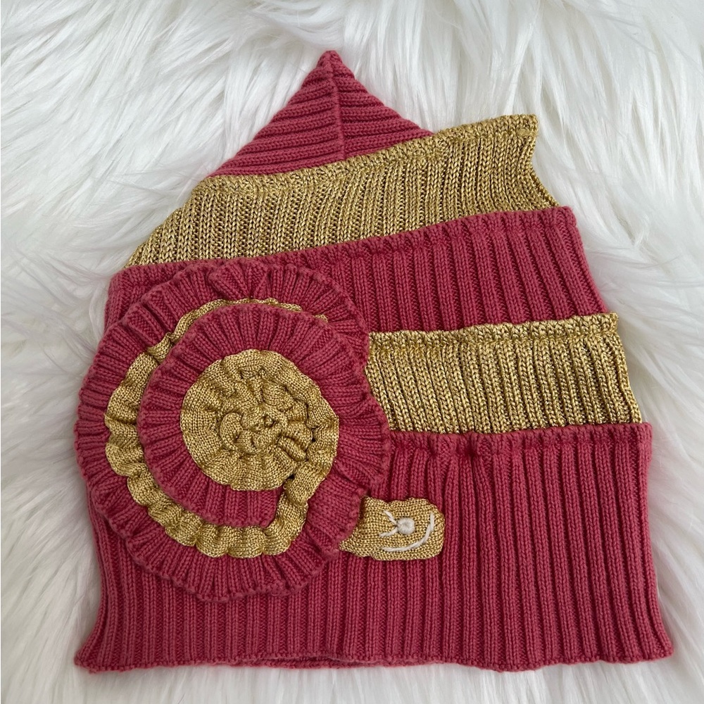 Liamolly Girls Pink Rose & Gold Knit Beanie with Rosette - NWT